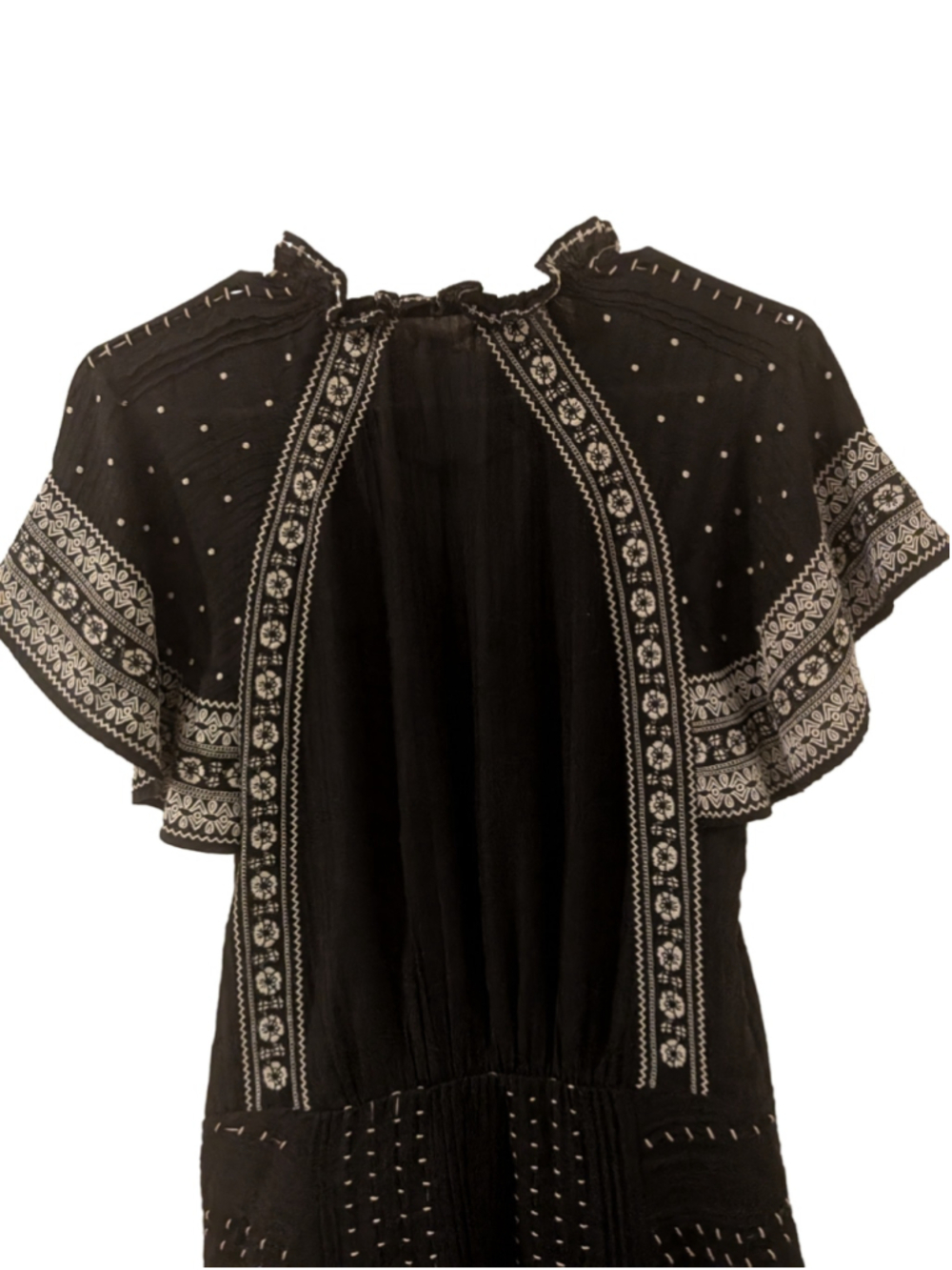 Veronica Beard Black Embroidered Silk Blend Boho Dress Size 4 - Picture 8 of 12